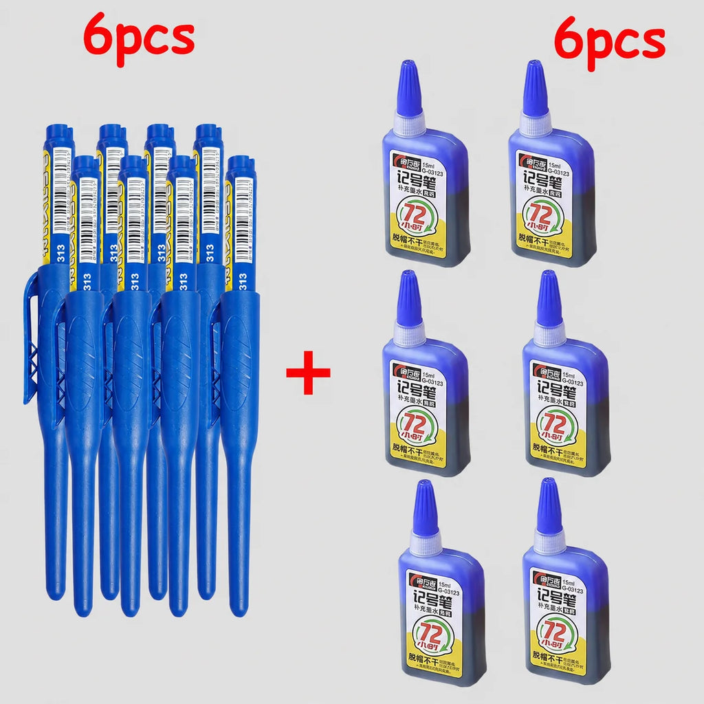 1-6Pcs 45mm Waterproof Long Head Nib Deep Hole Markers Pen Tile Carpenter Pen Multi-purpose for Woodworking Black/Blue/Red Ink