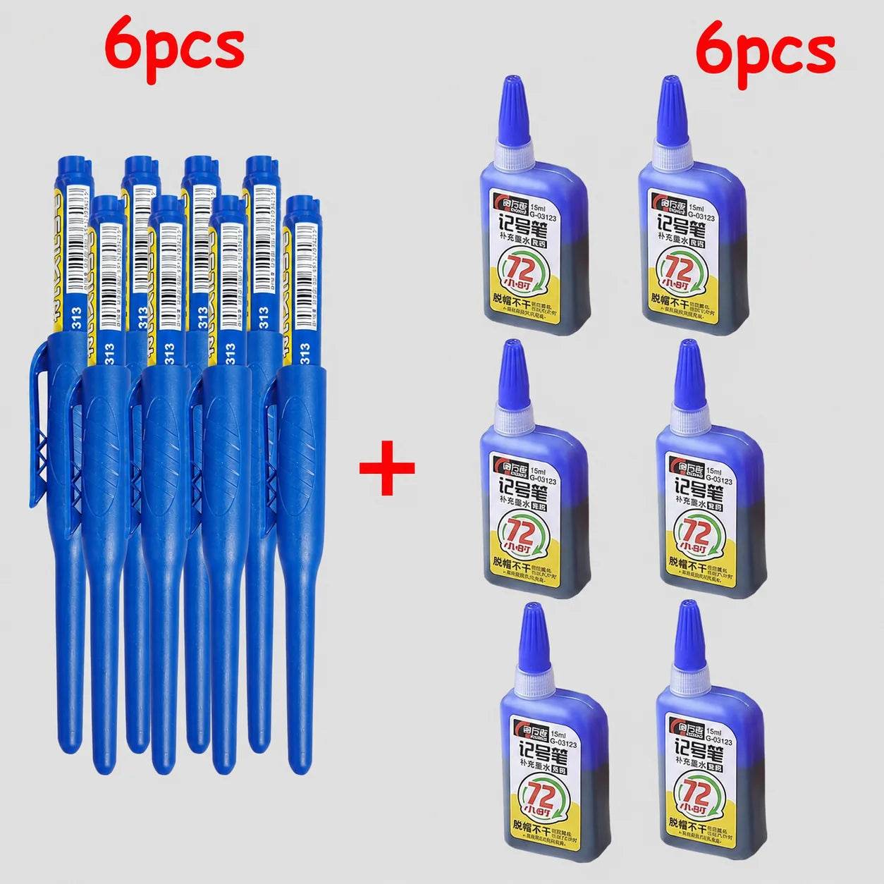 1-6Pcs 45mm Waterproof Long Head Nib Deep Hole Markers Pen Tile Carpenter Pen Multi-purpose for Woodworking Black/Blue/Red Ink
