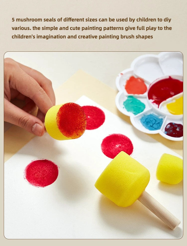 10 Pcs Set Wooden Handle Mushroom Head Sponge Brush Children DIY Painting Sponge Seal Set Paint Graffiti Create Unique Art Brush