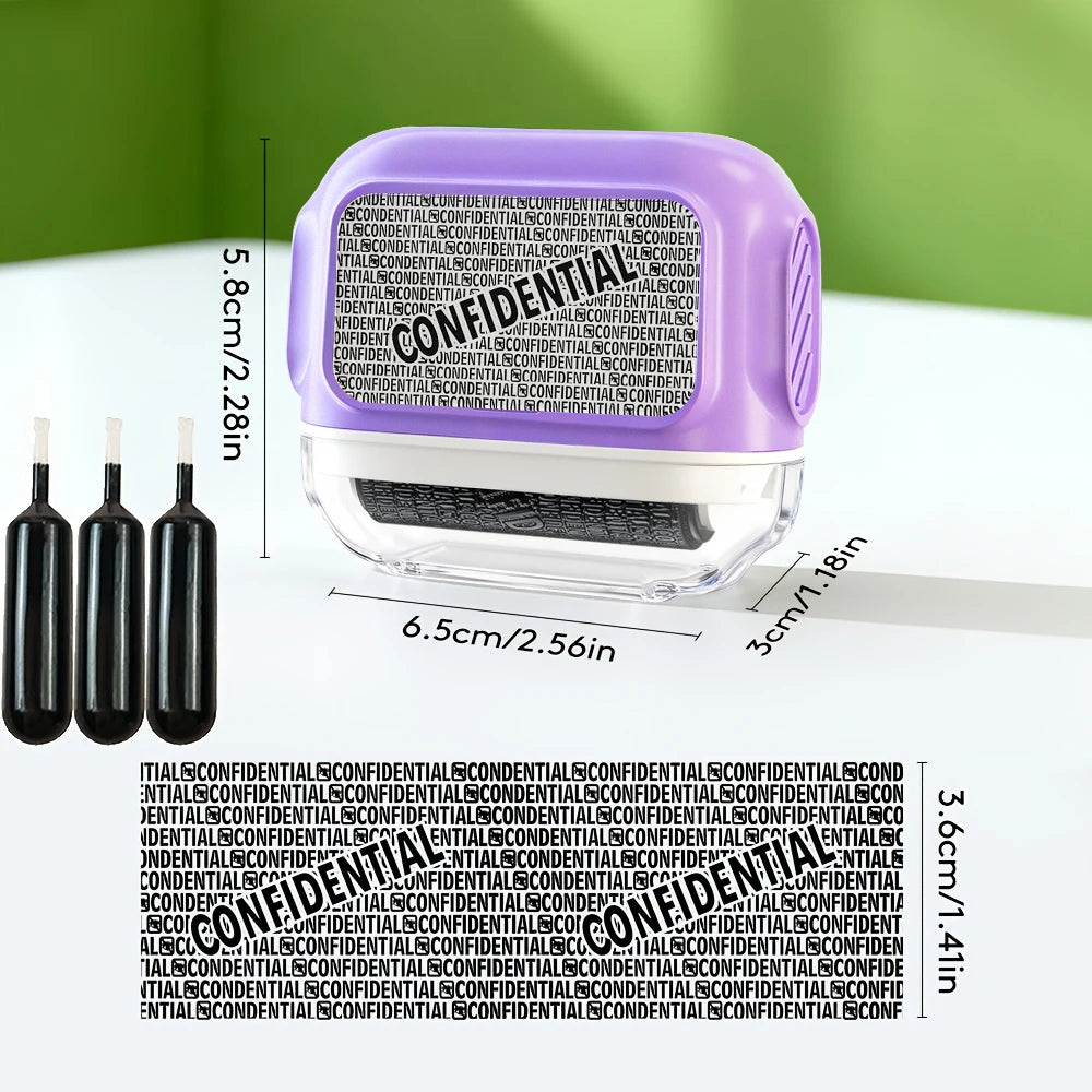 A005 Large Roller Privacy Stamp, Identity Theft Protection & Confidentiality Guard, with 3 Refill Inks