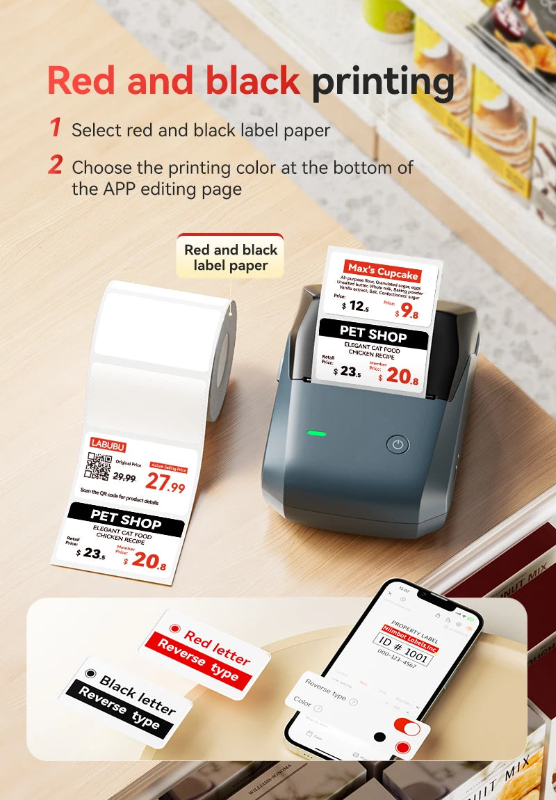 Niimbot B1 Pro Label Printer 300 DPI High-definition Red Black Color Printing Self-adhesive Photo Printing for Business Home