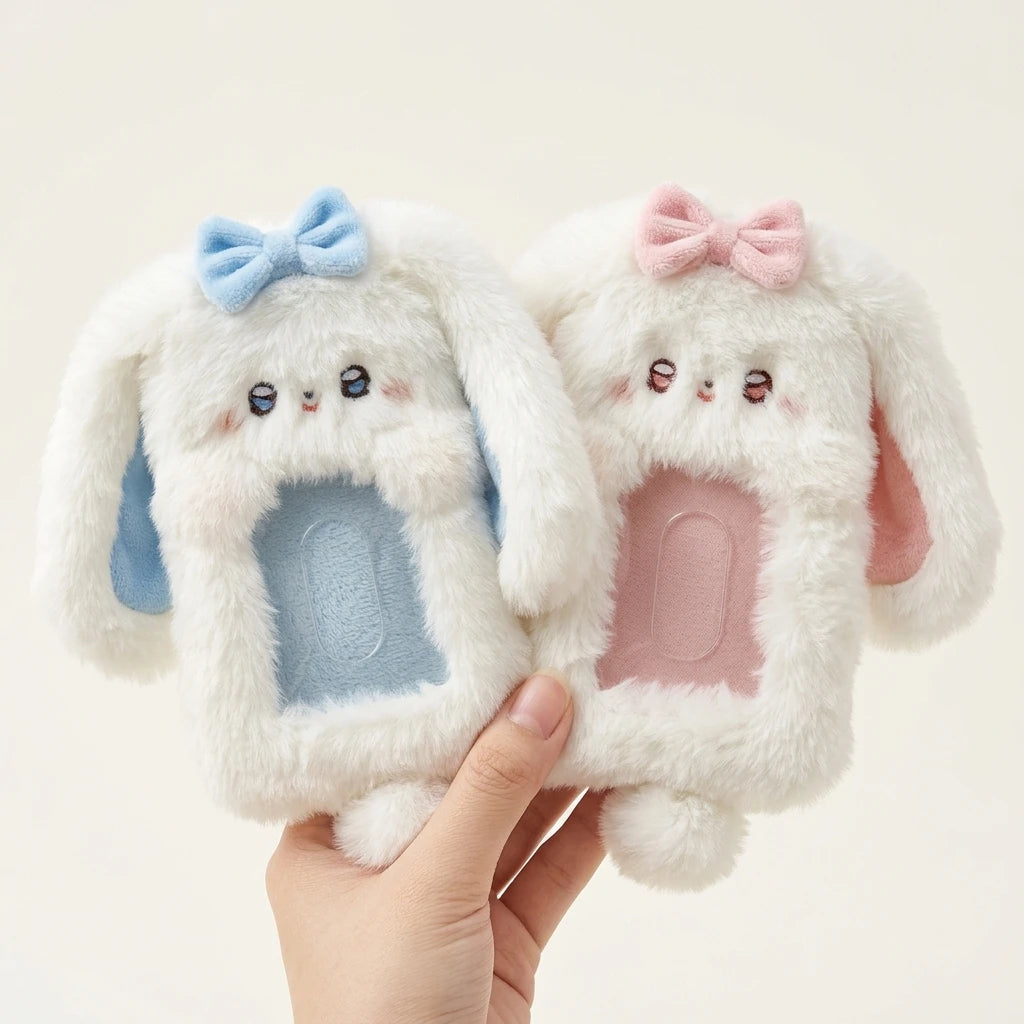 Cute Bunny Plush Photo Holder Student ID Card Holder Rabbit with Bowknot Design Photo Album Photo Protector Cover Gift for