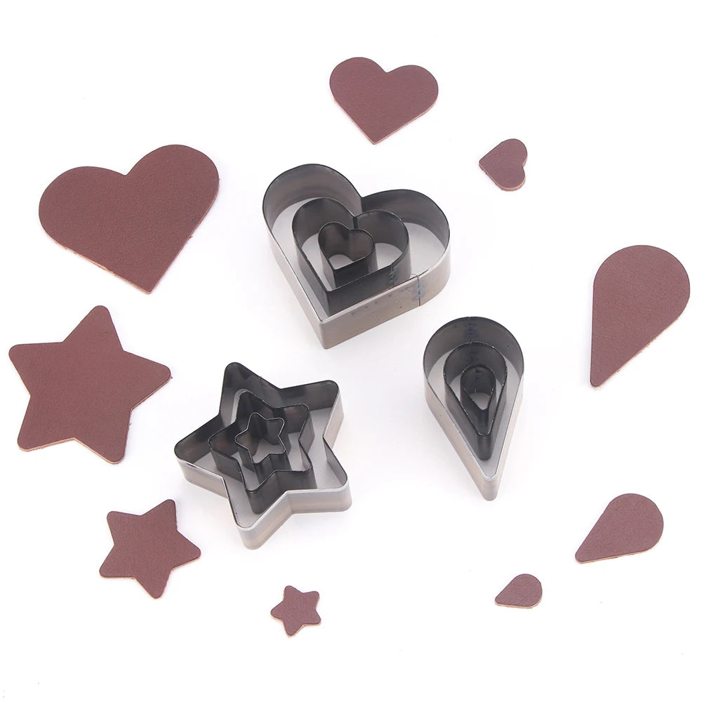3pc DIY Cutting Punch Die Mold, Love/Star/Water Drop Handmade Leather Puncher, Making Creative Leather Craftwork Stencil Mould