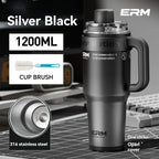 1200ML Extra Large Ceramic Tumbler Drinkware Stainless Steel Water Bottle Insulated Vacuum Flask Straw & Handle Leakproof