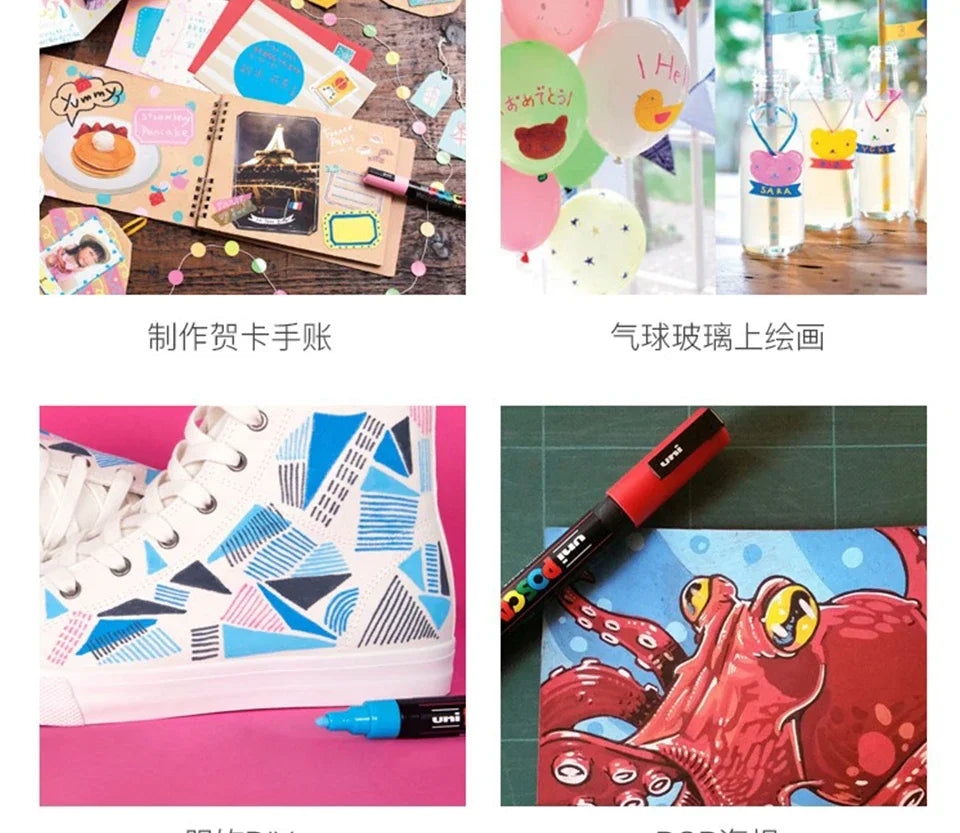 1pcs Japan UNI POSCA Markers PC-1M/3M/5M Acrylic Graffiti Pen Waterproof DIY Stackable Color Art Painting School Supplies