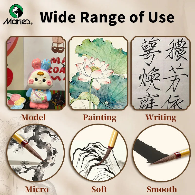 Marie's 3pcs Fine Line Painting Art Brushe Set-Artists Deatail Painting Tool for Intricate Artwork, Chinese Calligraphy