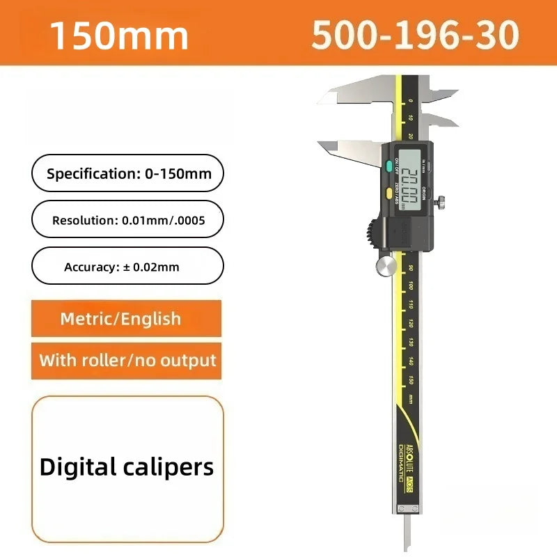 Japan Caliper Stainless Steel Absolute Digital Caliper 500-193-30 Battery Powered Inch/Metric 8" Range -0.001" Hand Tools