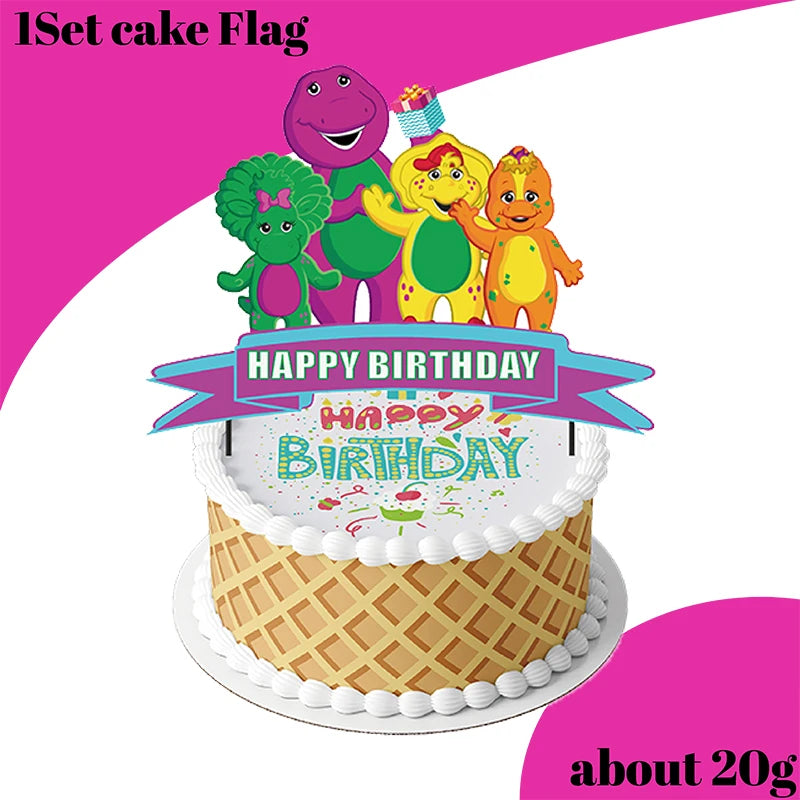 Dinosaur Barney Party Supplies Decorations Kids Birthday Disposable Tableware Tablecloth Cups Plate Party Theme Favors