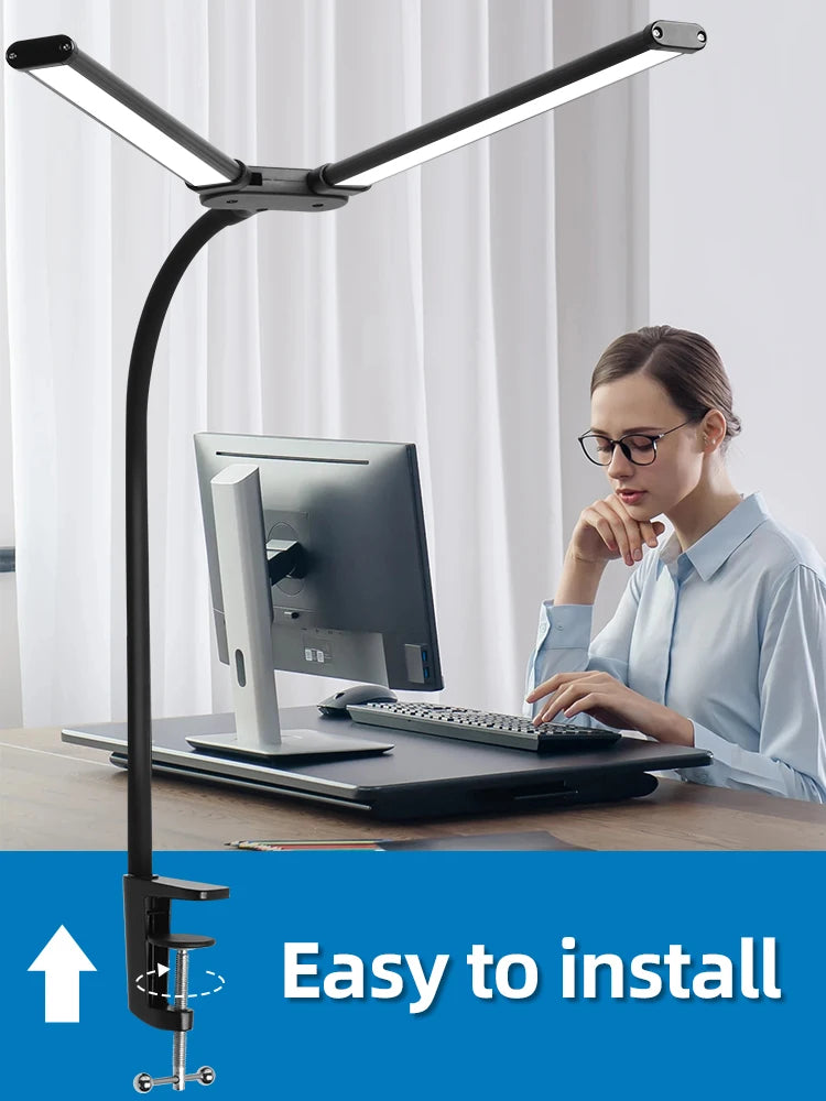 Double Head LED Desk Lamps Led Computer Monitor Light Stepless Dimmable USB Table Lamp for Office Study Reading Lighting Fixture