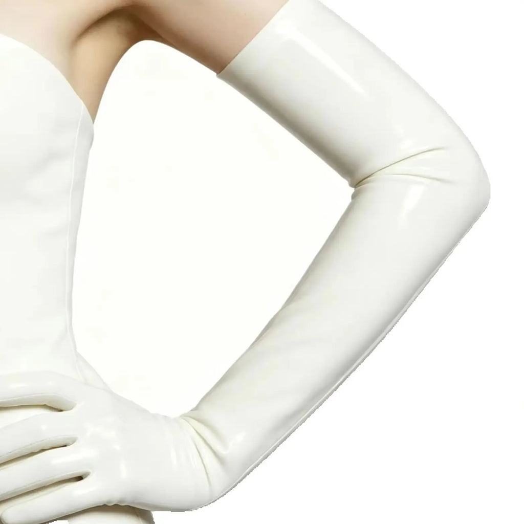 White Long Opera Latex Gloves For Men And Women Shiny Natural Rubber Gloves Cosplay Costume Party Clubwear