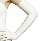 White Long Opera Latex Gloves For Men And Women Shiny Natural Rubber Gloves Cosplay Costume Party Clubwear