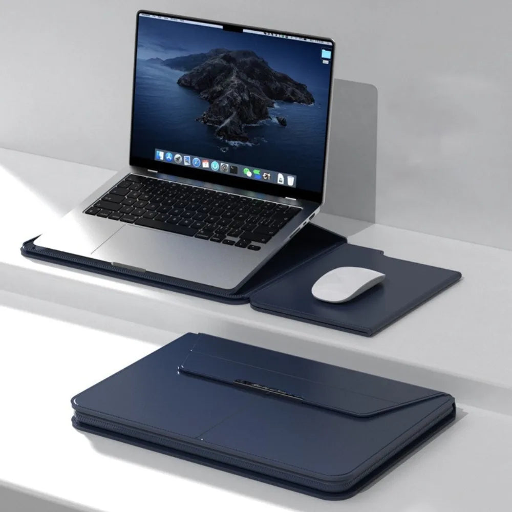 13-14/15-16 Inch Laptop Sleeve Holder Automatic Closing Multifunction Carrying Pouch with Stand Leather for Macbook Air
