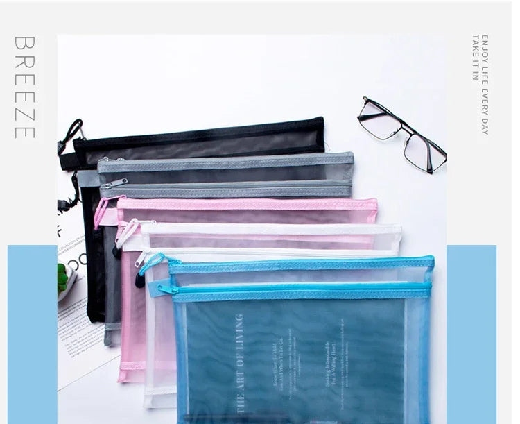 Nylon Mesh File Bag A4 A5 A6 Transparent Zipper Test Paper Information Bag Office Student Pen Bag Subject Bag Puzzle Storage Bag