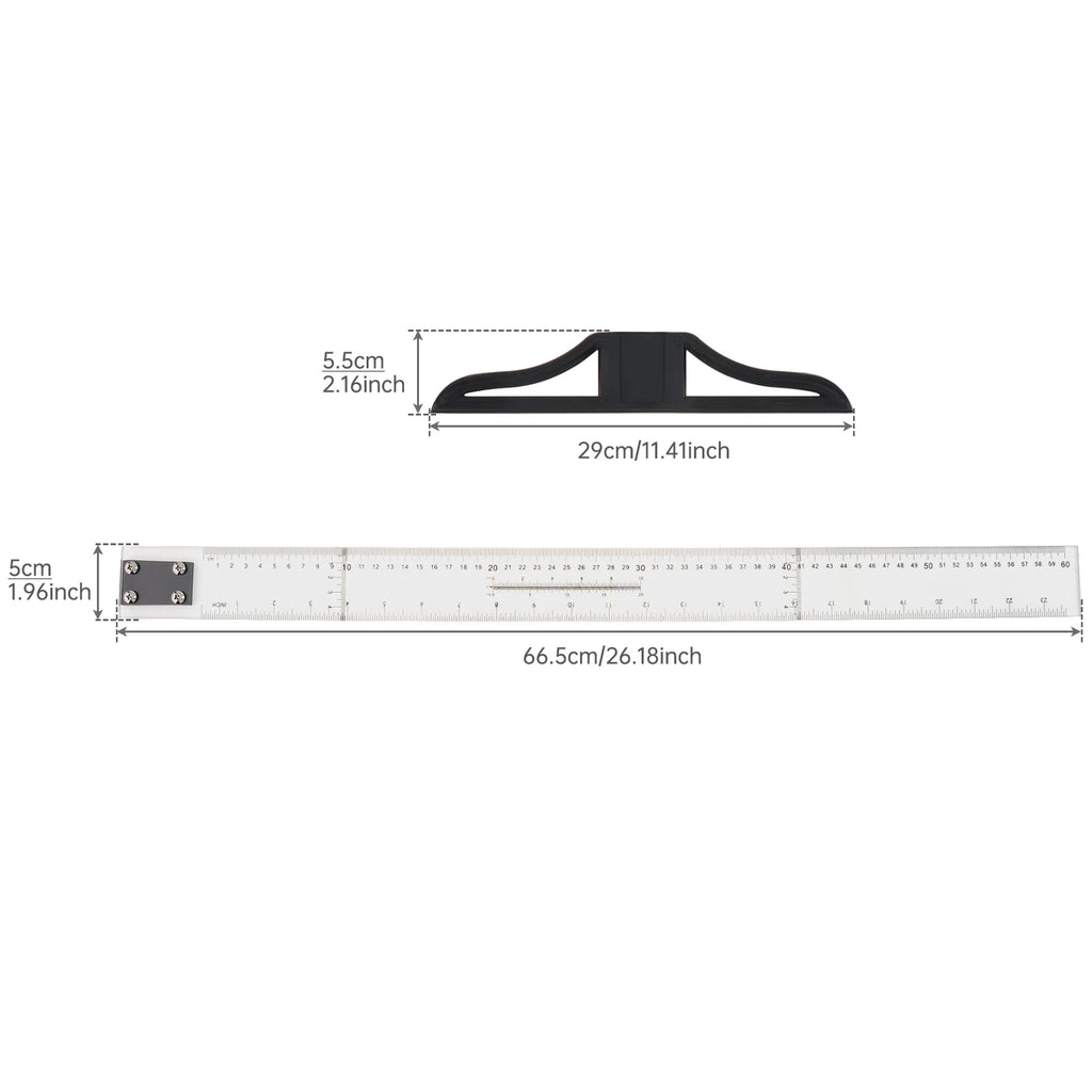 Metric & Imperial Scales Aluminum Alloy Angle Triangle Ruler 45cm T Square Acrylic Ruler Measuring Tool Set for Carpentry