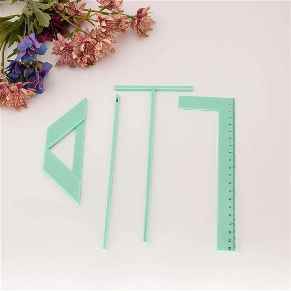 4Pcs/Set Bookbinding Ruler Set with L Ruler T Ruler Spacing Guide Corner Cutting Square Tools for Scrapbooking And Album Making