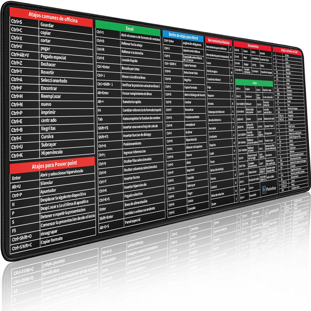 Spanish Excel/Word/Windows/PPT Cheat Sheet Mouse pad, Computer Keyboard Pad for Office Workers Students Office Desk Mat