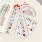 4pcs New Acrylic Ruler Set Red Kitten/Green Puppy Measurement Drawing Stationery Straight Ruler Set Square School Office