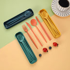 Eco-Friendly Wheat Straw Cutlery Reusable Chopstick Fork Knife Spoon Tableware Set 4Pcs/Set Portable Utensils With Box Healthy