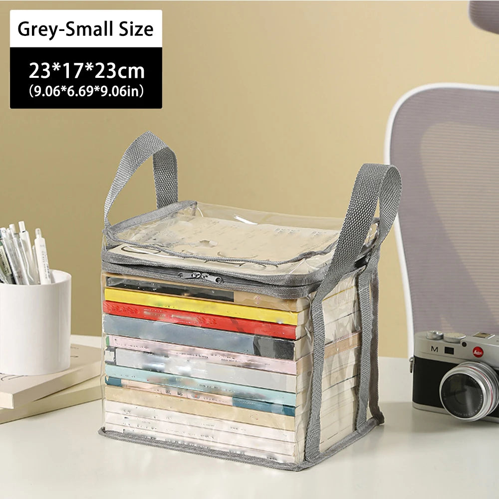 Clear PVC Book Storage Bag - Transparent, Dustproof, High Quality, Foldable Organizer with Handles for Books and magazine