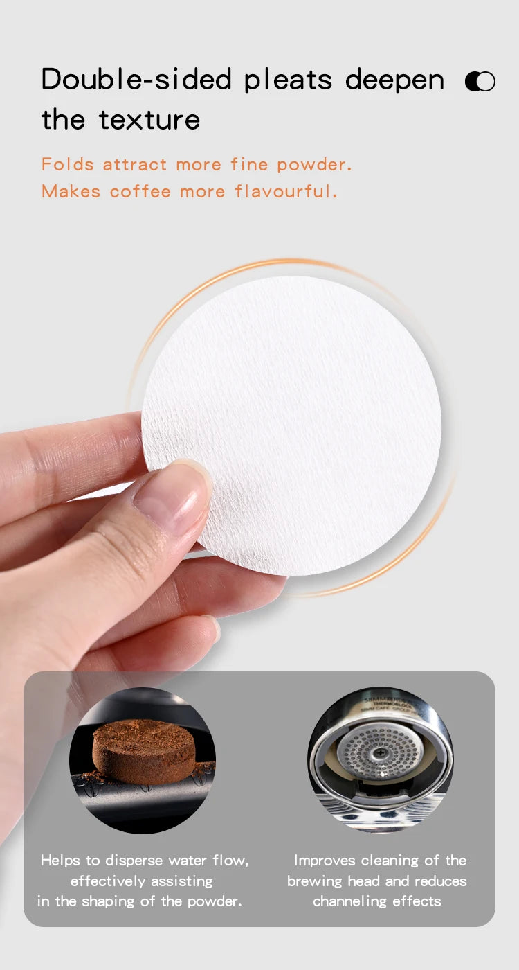 KACACAO Disposable Coffee Filter Paper for 51/53/58mm Espresso Maker 100 Pieces Espresso Paper Filter Home Kitchen Accessorie