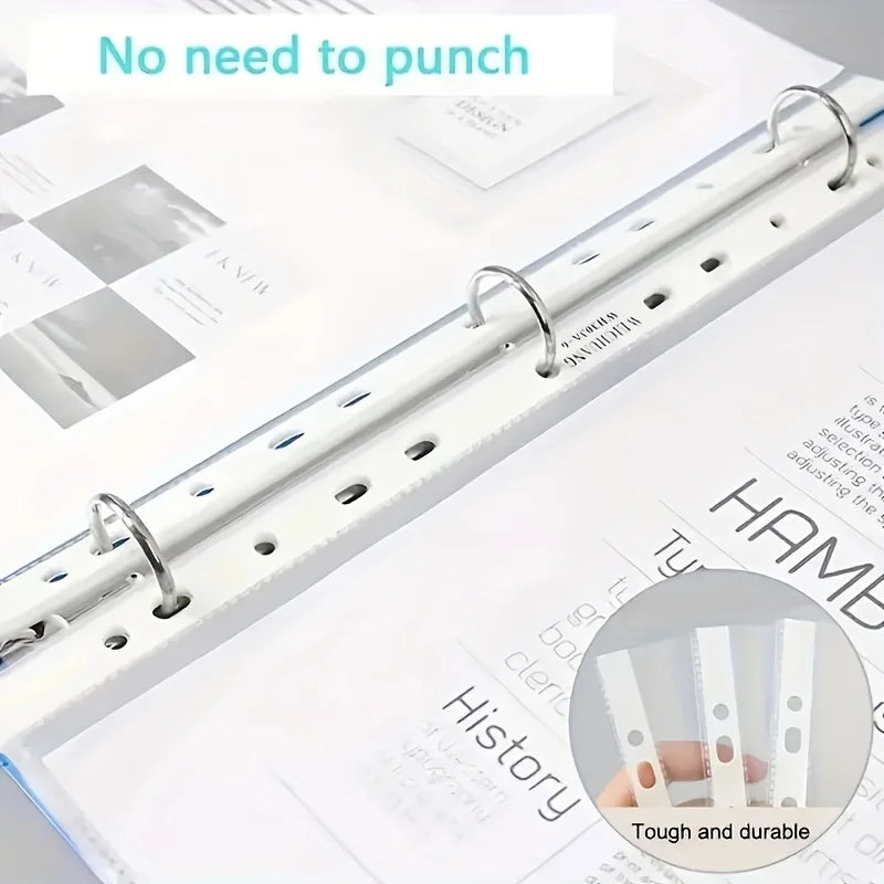 50 Heavy-Duty A4 Plastic File Folders with 11 Holes, Document Organizer, Compatible with 3-Ring Binders, Suitable for Office