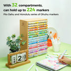 Ohuhu Bamboo Marker Organizer Wooden Desktop Storage Hold 126 Markers Pens Pencils Art Brushes Stationary Organizer Pen Holder