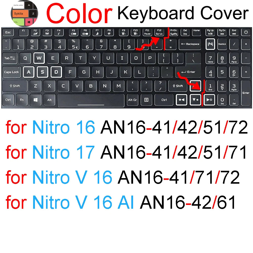 Keyboard Cover for Acer Nitro 16 16S 15 17 5 Spin 7 AN515 AN517 AN715 V AN16 AN14 ANV15 AN18 ANV16 Silicone Protector Skin Case
