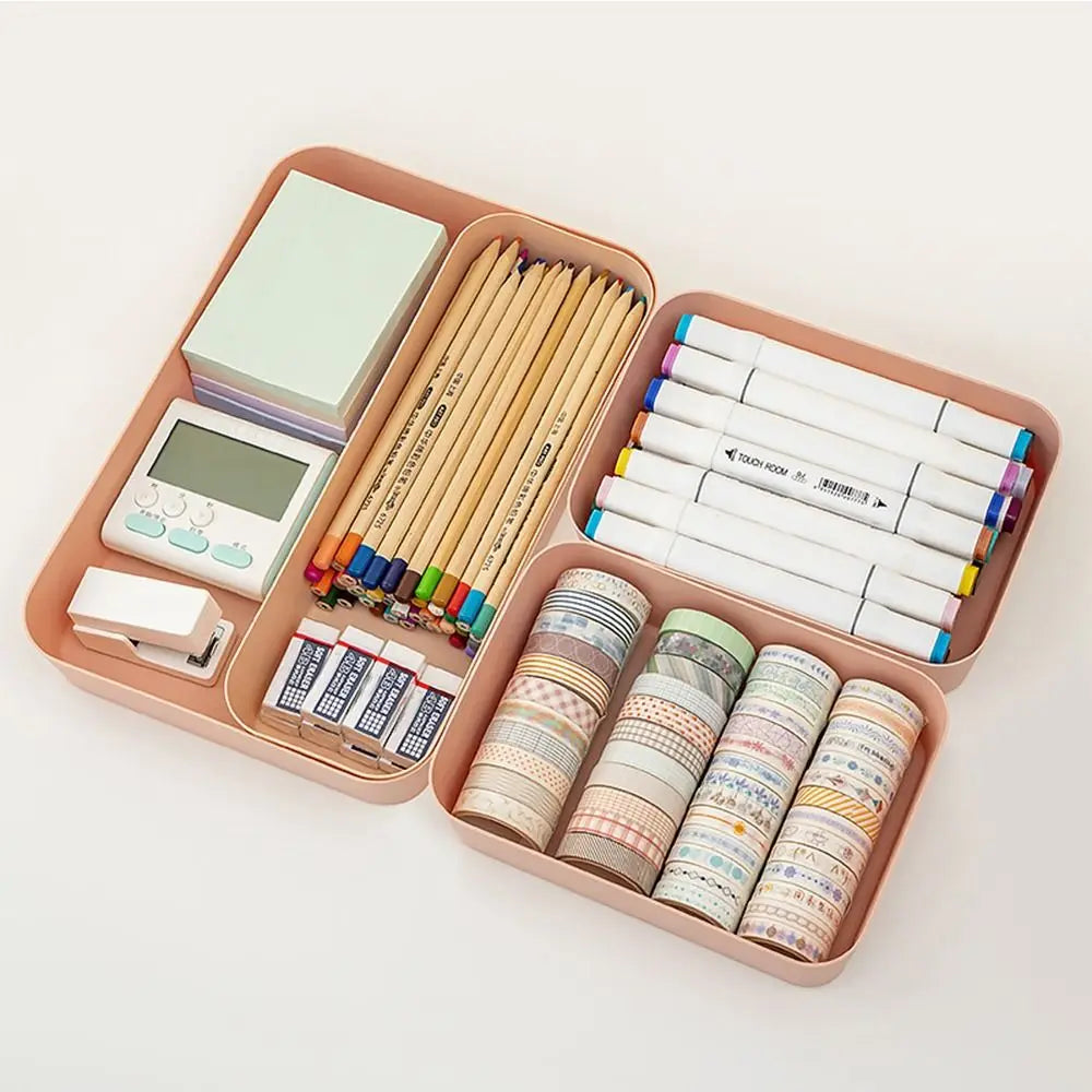 Plastic Desktop Storage Box Stackable Large Capacity Drawer Divider Storage Box Solid Color Documents File Organizer Home Office