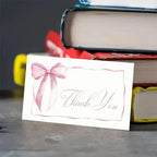 50pcs Business Thank You Cards Cherry & Pink Bow Design Celebration Invitations Gift Wrapping Cards For Party