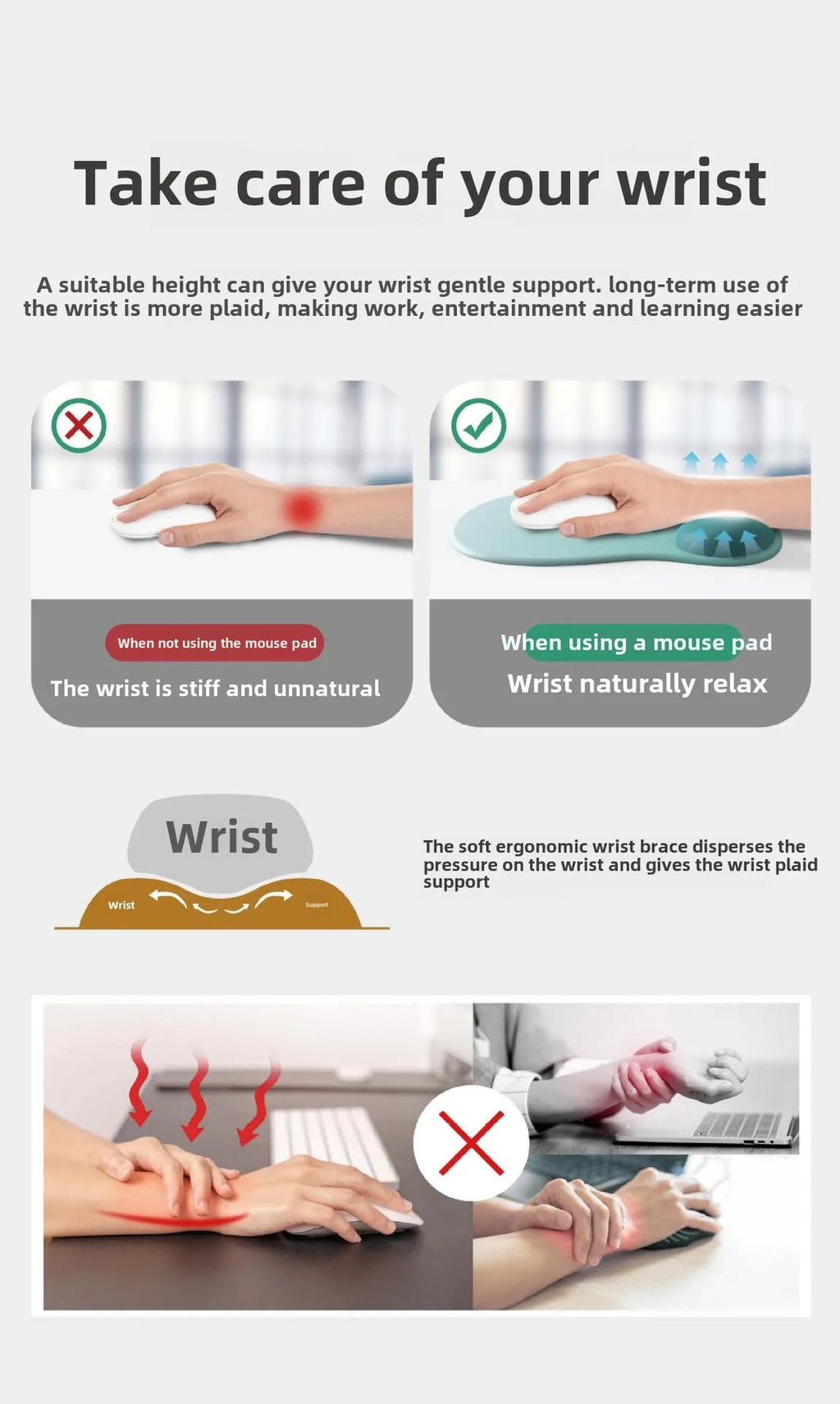 Gradient Ergonomics Mouse Pad Comfortable Wrist Support Non Slip Mice Mat Soft Mousepad Wrist Rest Computer Silicone Mouse Pad