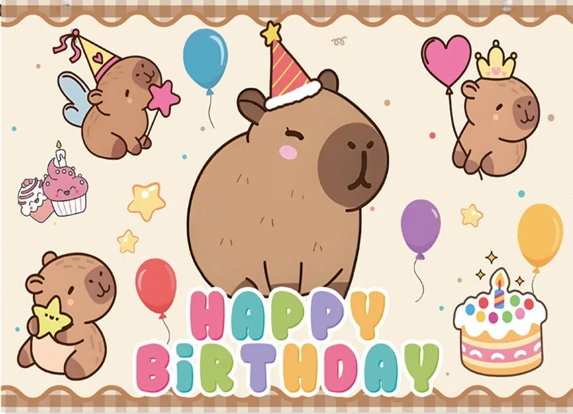 Birthday Decoration Capybara Birthday Invitation Card Cup Tablecloth Plate Napkin Poster Baby Shower Birthday Girl Party Favors