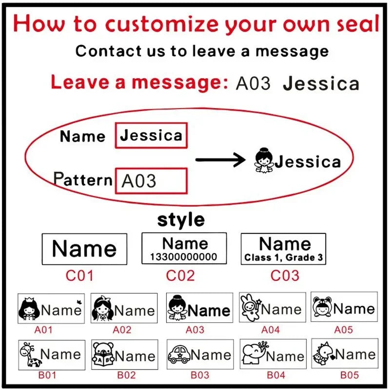 Customized Name ink Stamp self inking seals Personal Baby Waterproof Non-fading Kindergarten Name Seal New student teacher gift