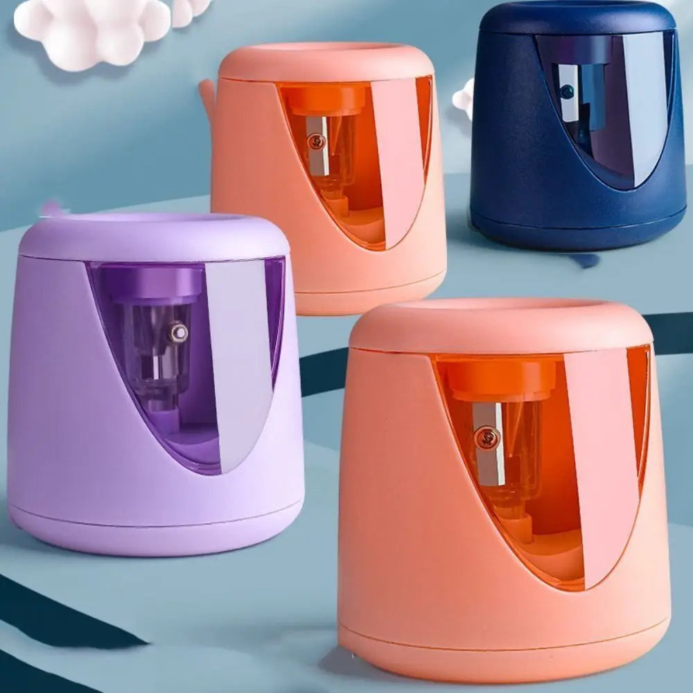 Cartoon with Decorative Sticker Switch Automatic Electric Pencil Sharpener Creative Stationery Mechanical Tool