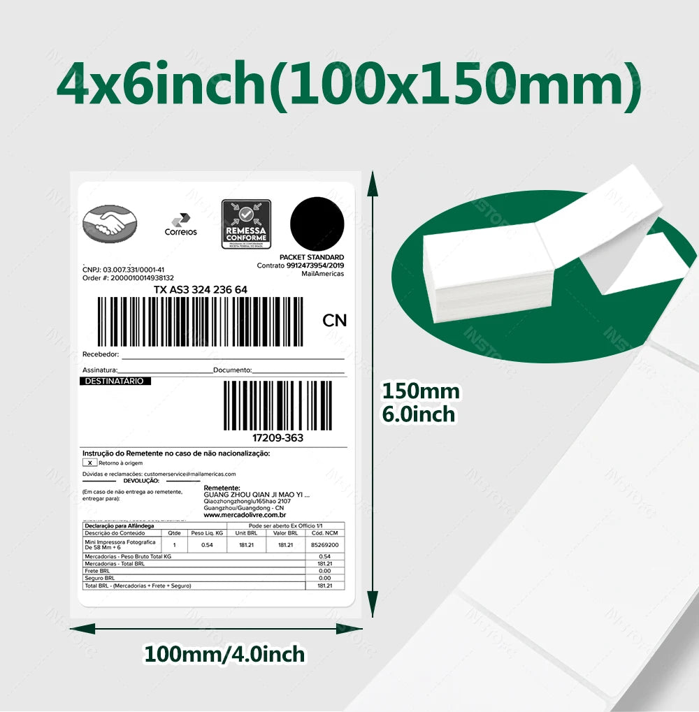 4"x6" Thermal Label Paper 100x150mm Adhesive Stickers Shipping Labels For DHL UPS Express Barcode Logo Label Water/Oil-Proof