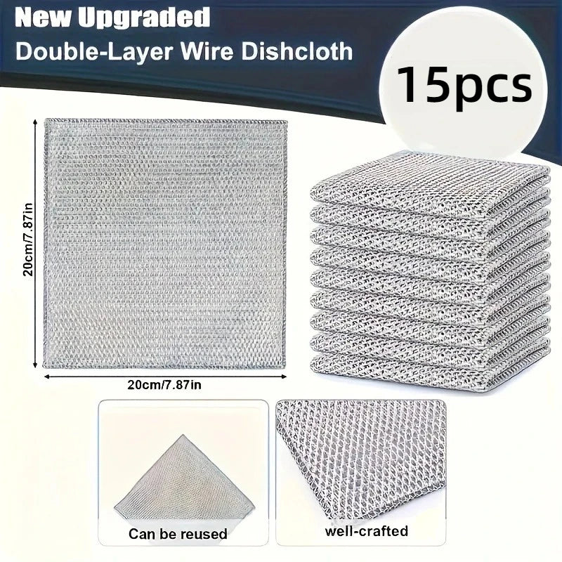 Thickened Steel Wire Cleaning Cloth Non-Scratch Double-layer Iron Microfiber Mesh Dishrag Washing Pot Rags Kitchen Towel