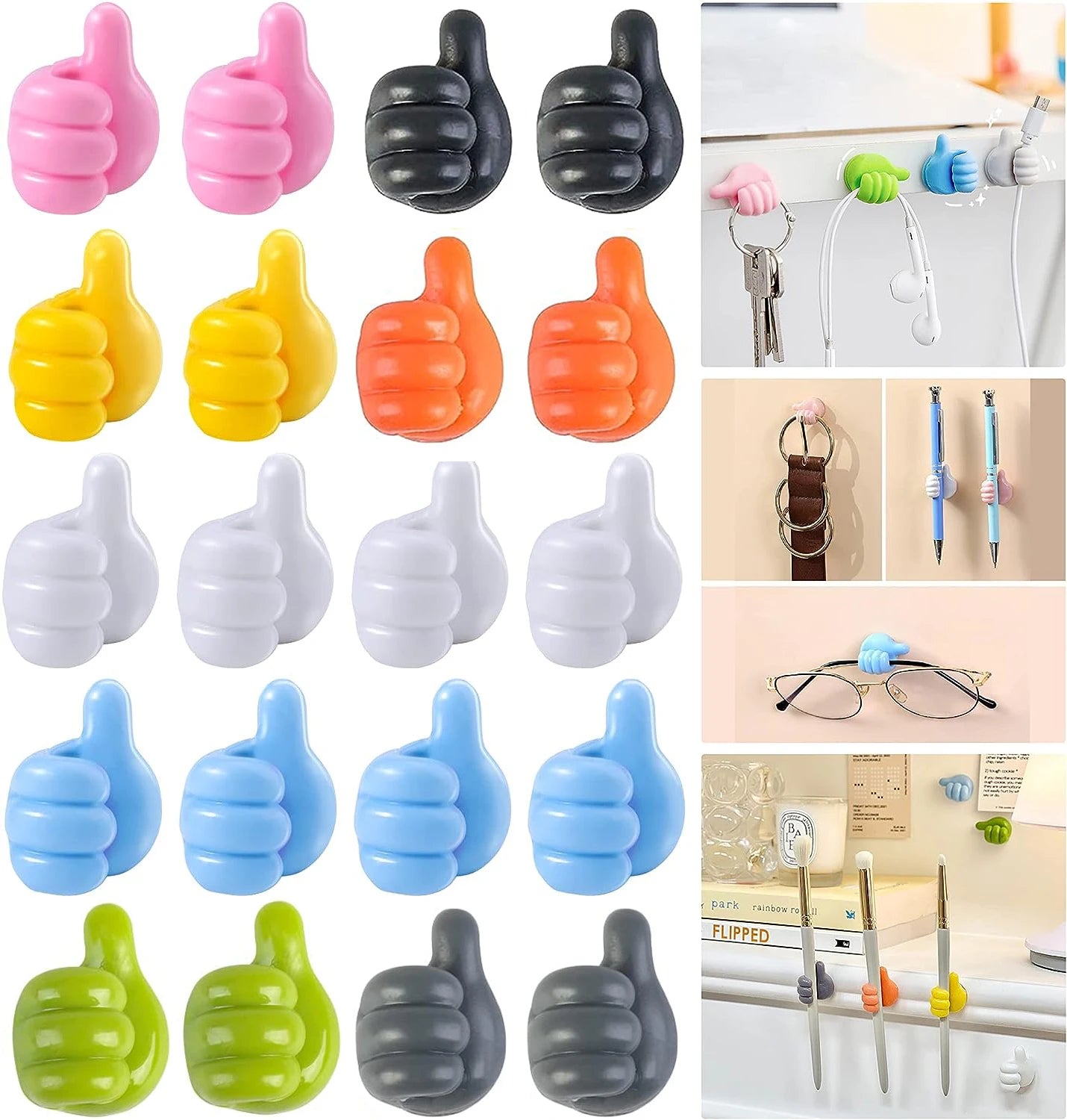 Silicone Thumb Wall Hook Cable Management Wire USB Organizer Clips Wall Hooks Hanger Storage Holder For Kitchen Bathroom Home