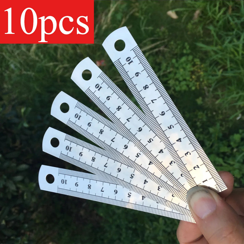 10pcs Precision Stainless Steel Rulers, 4-Inch Double-Sided Metal Rulers with Etched Markings for Teaching and Drawing