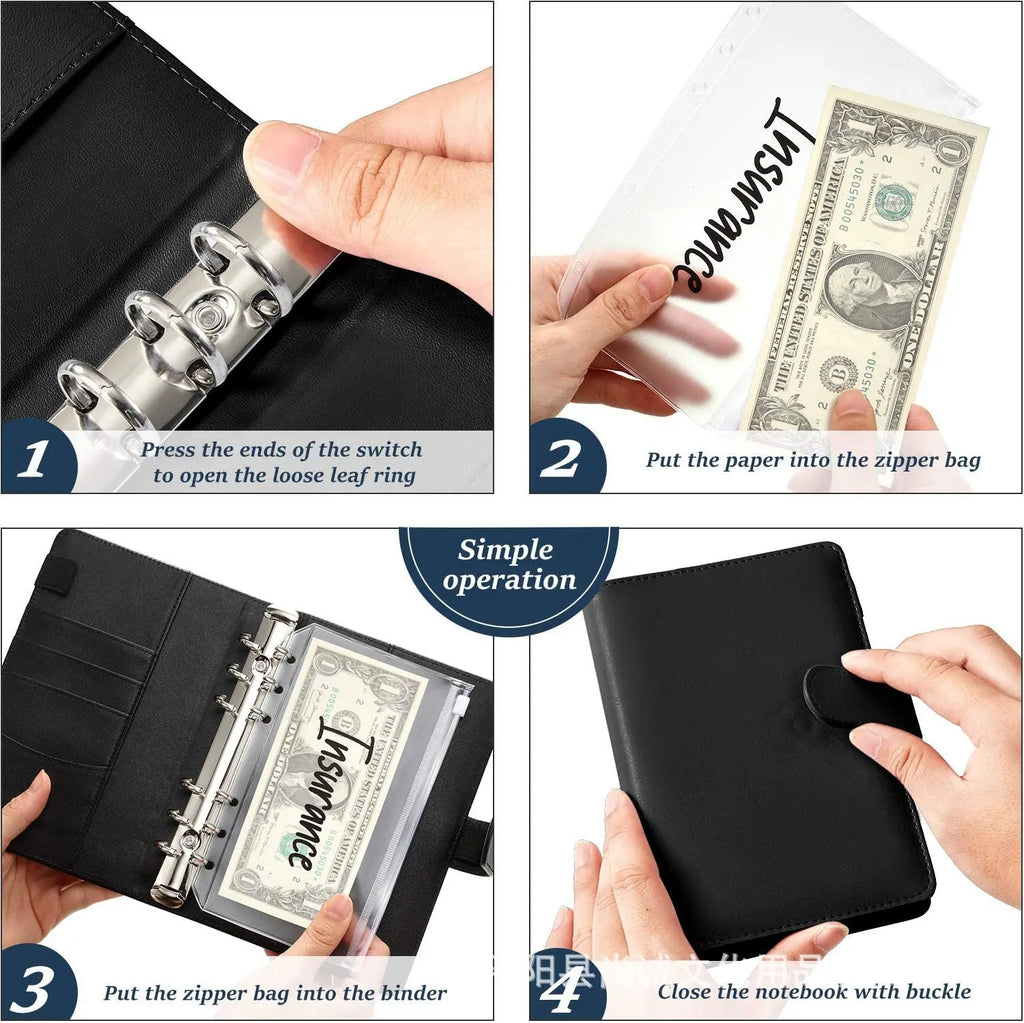 A6 Binder Pockets 6 Holes Cash Envelopes for Budgeting, Clear Zipper Folders for 6-Ring Budget Binder