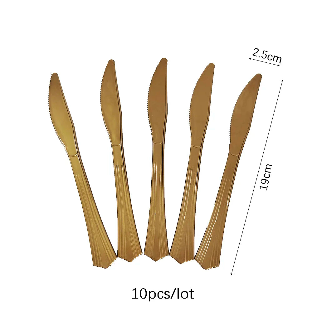 Rose Gold Disposable Knife Fork Spoon Cutlery Set Disposable Tableware Birthday Party Decorations Wedding Baby Shower Supplies
