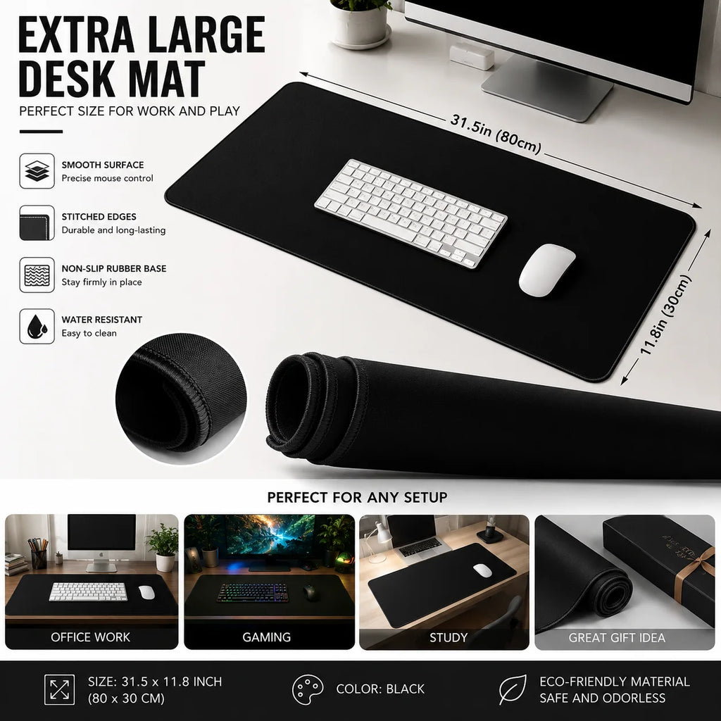XXL Extended Desk Mat Gaming Mouse Pad Large Waterproof Stitched Edge Non-Slip Rubber Base for Office Home Laptop PC Use