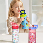 350ml Cartoon Pattern Vacuum Cup Kids Insulated Water Bottle Cute Animal Straw Thermos Mug Handheld Kettle for Outdoor School