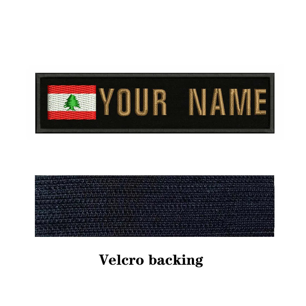 Lebanese Flag Lebanon 10X2.5cm Embroidery Custom Name Text Patch Stripes Badge Iron On Or  Patches