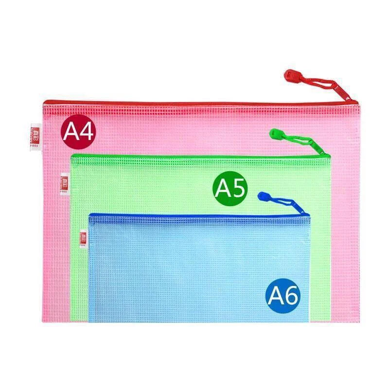5PCS/10PCS/20PCS Transparent File Bags Pvc Grid Zipper Bags A4 A5 Document Bags Grid Bags