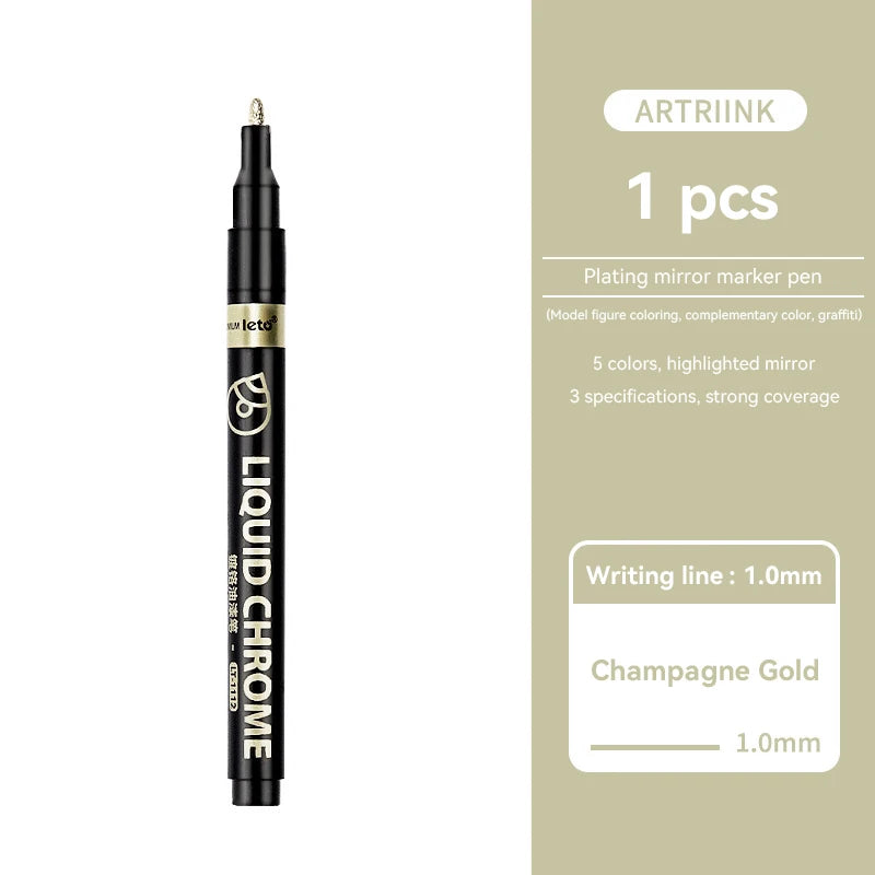 1-6pcs Chrome Pen Marker Mirror Waterproof DIY Reflective Paint Repair for Rock Ceramic Glass Metallic Gold/Silver 0.8/1/2mm Nib
