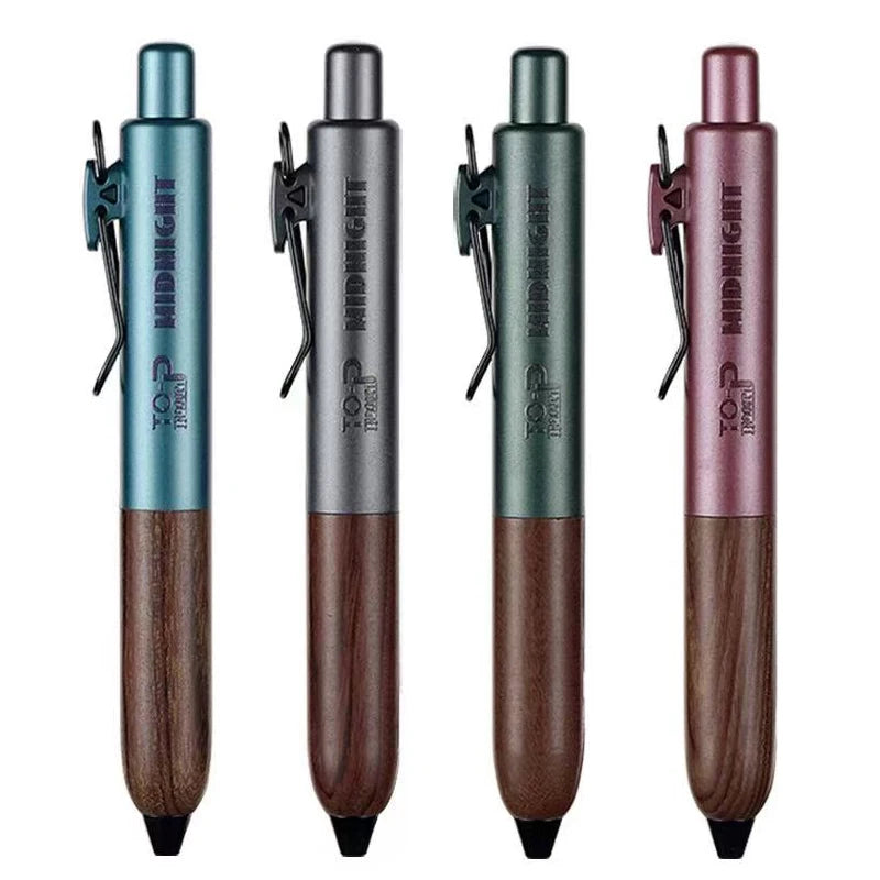 Retro Metal Mini Pocket Gel Pen Wood Grip Small Signing Pens 0.5mm Black Ink Smooth Writing Mignight Retractable Daily Write Pen