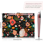 Expanding File Folder with 5 Pockets Floral Accordion Organizer for Important Documents Receipts Portable School Office Supplies Black