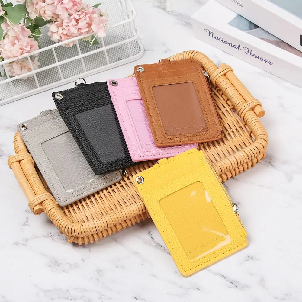 Portable Leather Business ID Card Credit Badge Holder Coin Purse Wallet Keychain