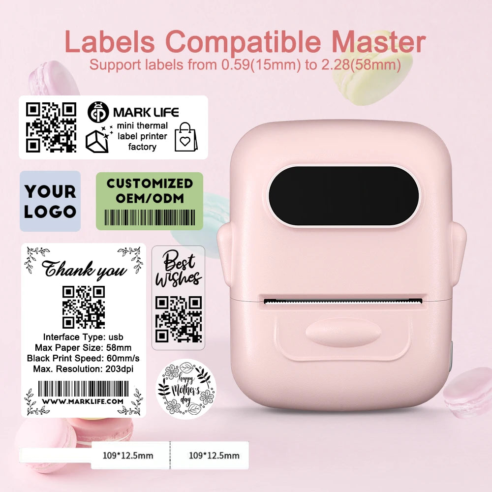 Marklife Thermal Label Printer P50 Protable Bluetooth Wireless Self-Adhesive Printer Tag Price Machine for Office School Kitchen