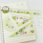 4pcs New Acrylic Ruler Set Red Kitten/Green Puppy Measurement Drawing Stationery Set Square Protractor Gift