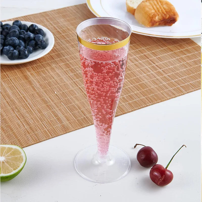 100pcs 5oz Disposable Cups Sparkling Champagne Bar Cups Plastic Champagne Flutes Clear Toasting Glasses for Weddings Party